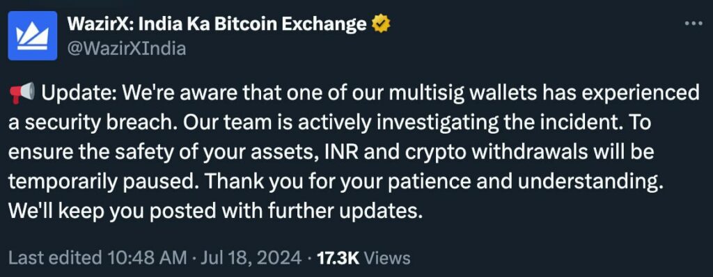 WazirX продовжує виводити кошти